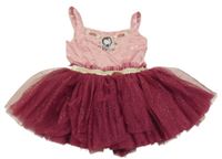 Růžovo-vínové saténovo/tylové šaty s Bellou Disney