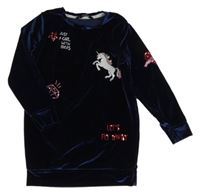 Tmavomodré sametové šaty s obrázky s flitry George