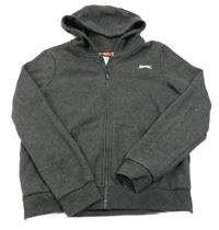 Tmavošedá melírovaná propínací mikina s logem a kapucí Slazenger