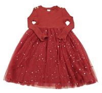 Vínové bavlněno/tylové šaty s hvězdami