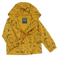 Hořčicová šusťáková jarní bunda s dinosaury a kapucí Tu