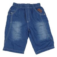 Modré kraťasy riflového vzhledu s nápisem