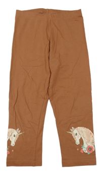 Hnědé capri legíny s jednorožci C&A