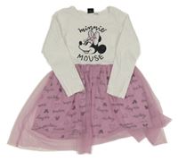 Bílo-růžové bavlněno/tylové šaty s Minnie Disney