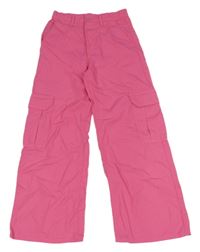 Růžové cargo široké kalhoty H&M