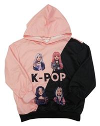 Růžovo-černá mikina s K-pop a kapucí Shein