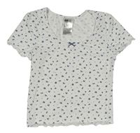 Bílé crop tričko s modrými kvítky H&M