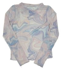 Lila-světlemodré vzorované šifonové triko s všitým topem Primark