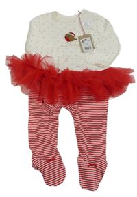 Nové - Bílo-červený overal s tylem a ptáčkem Mothercare