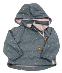 Šedá šusťáková jarní bunda se srdíčky a kapucí Topomini