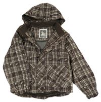 Hnědá kostkovaná šusťáková funkční lyžařská bunda s kapucí 