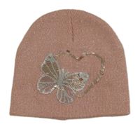 Světlerůžová třpytivá čepice s motýlkem z flitrů Dopodopo