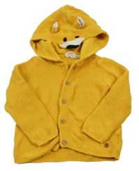 Okrový propínací svetr s kapucí s čumákem Lupilu