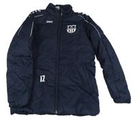 Tmavomodrá šusťáková zimní bunda s nápisem Jako