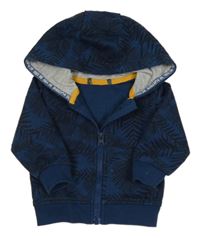 Tmavomodro-černá vzorovaná propínací mikina s kapucí 