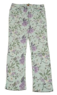Zeleno-lila květované skinny kalhoty C&A