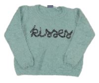 Modrý chlupatý svetr s nápisem Lupilu