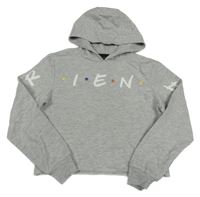 Šedá melírovaná lehká crop mikina s nápisem a kapucí - Friends M&Co.