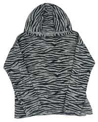 Šedo-černé melírované vzorované triko s kapucí Next