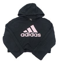 Černá crop mikina s logem a kapucí Adidas