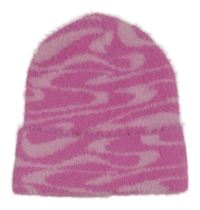 Růžová vzorovaná chlupatá čepice H&M 