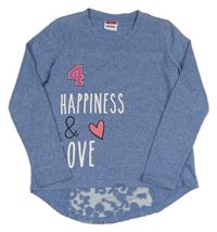 Světlemodrý melírovaný svetr s nápisy a síťovým prvkem Yigga