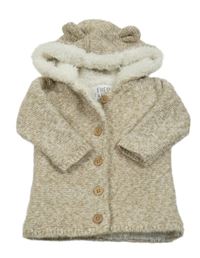 Béžovo-bílý melírovaný propínací zateplený svetr s kapucí F&F