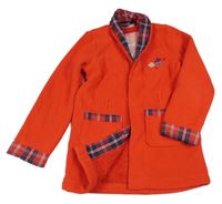 Červený fleecový zateplený kabát s vlakem 