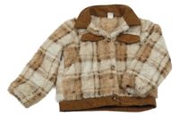 Béžovo-hnědá kostkovaná košilová plyšová bunda Shein