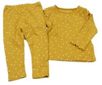 2set - Hořčicovo-bílé puntíkaté žebrované triko + legíny Next