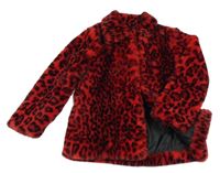 Červeno-černý kožešinový podšitý kabát s leopardím vzorem George