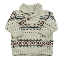 Šedo-vínovo-tmavomodrý vzorovaný vlněný svetr s límečkem H&M