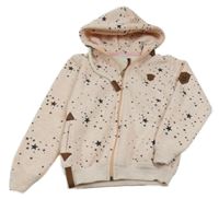 Světlerůžová melírovaná propínací zateplená mikina s hvězdami a kapucí 