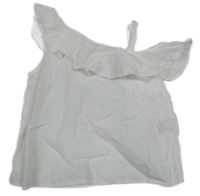 Bílý žebrovaný top s volánkem a odhaleným ramenem H&M