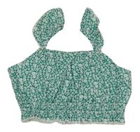 Zeleno-bílý květovaný crop top shein