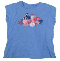 Modré tričko s květy a papoušky C&A