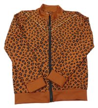Rezavo-černá propínací mikina s leopardím vzorem 