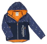 Tmavomodro-bílo-oranžová vzorovaná softshellová bunda s kapucí Kids