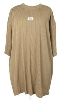 Dámské béžové žebrované oversized  tričko s nápisem Dazy 