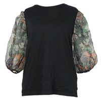 Dámská černá halenka s květovanými šifonovými rukávy Zara 