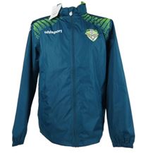 Nové - Pánská petrolejová šusťáková fotbalová bunda s erbem a ukrývací kapucí Uhlsport