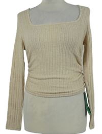 Nové - Dámské béžové žebrované úpletové crop triko Shein 