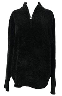 Pánský černý žinylkový svetr se stojáčkem Threadbare 