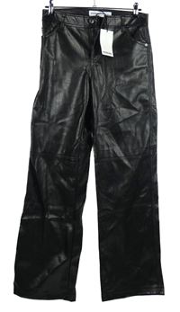 Nové - Dámské černé kožekové široké kalhoty Bershka 