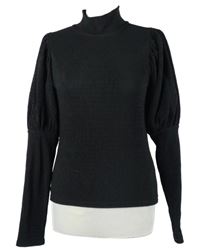 Dámská černá strukturovaná crop halenka se stojáčkem a nabíranými rukávy Monki 