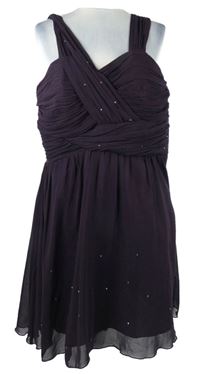 Dámské purpurové šifonové koktejlové šaty s kamínky Lipsy 