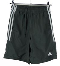 Pánské tmavošedé sportovní funkční kraťasy s pruhy Adidas 