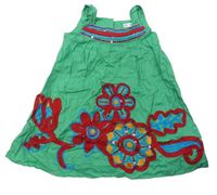 Zelené plátěné šaty s kytičkami zn. M&S