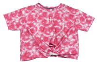 Neonově růžovo-bílé batikované crop tričko s písmenem Holyfield vel.140-152