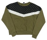 Khaki-černá crop mikina s bílým pruhem New Look